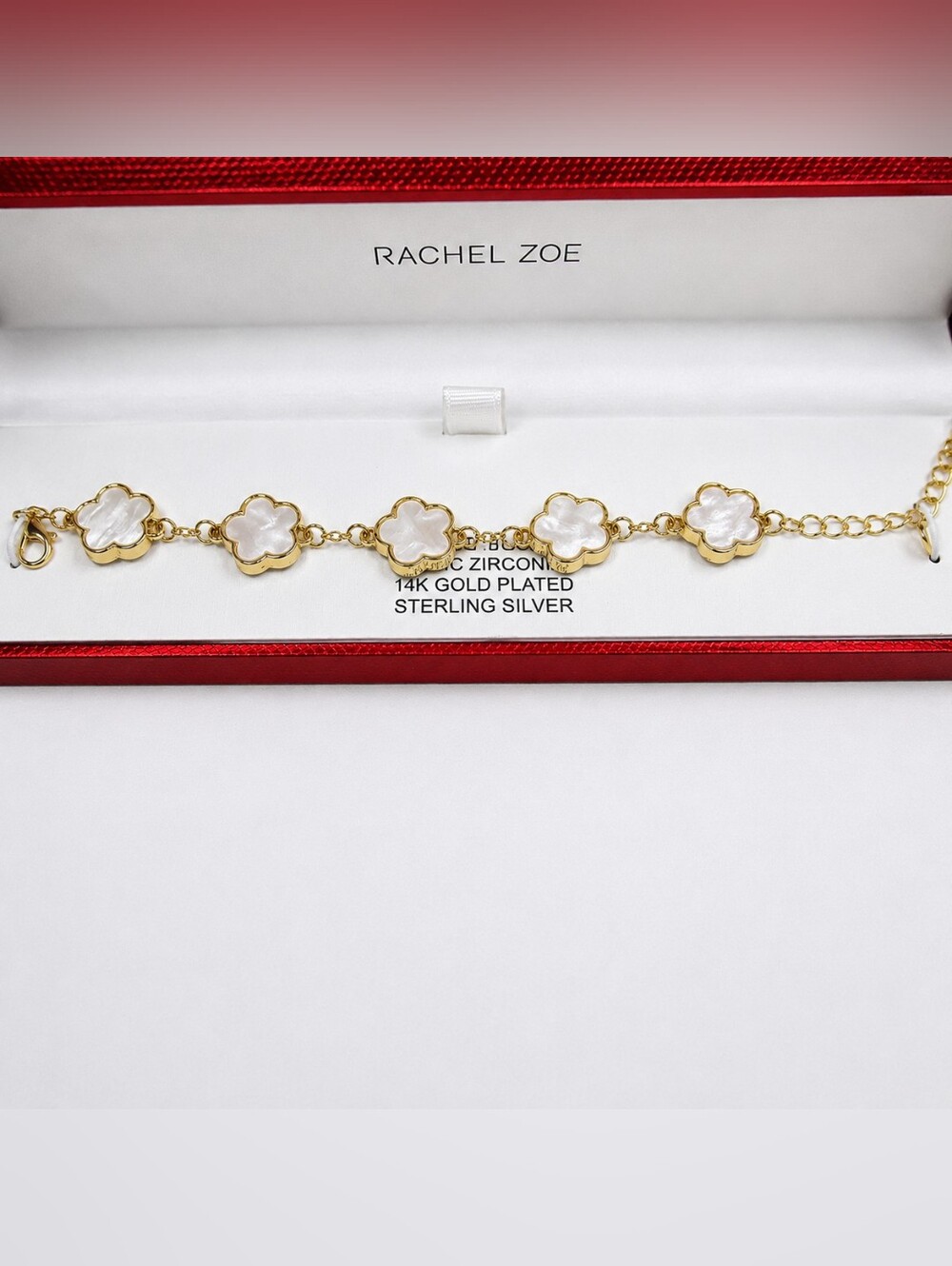 NWT Rachel Zoe Mother of Pearl Clover Bracelet – 14K Gold Plated Sterling Silver